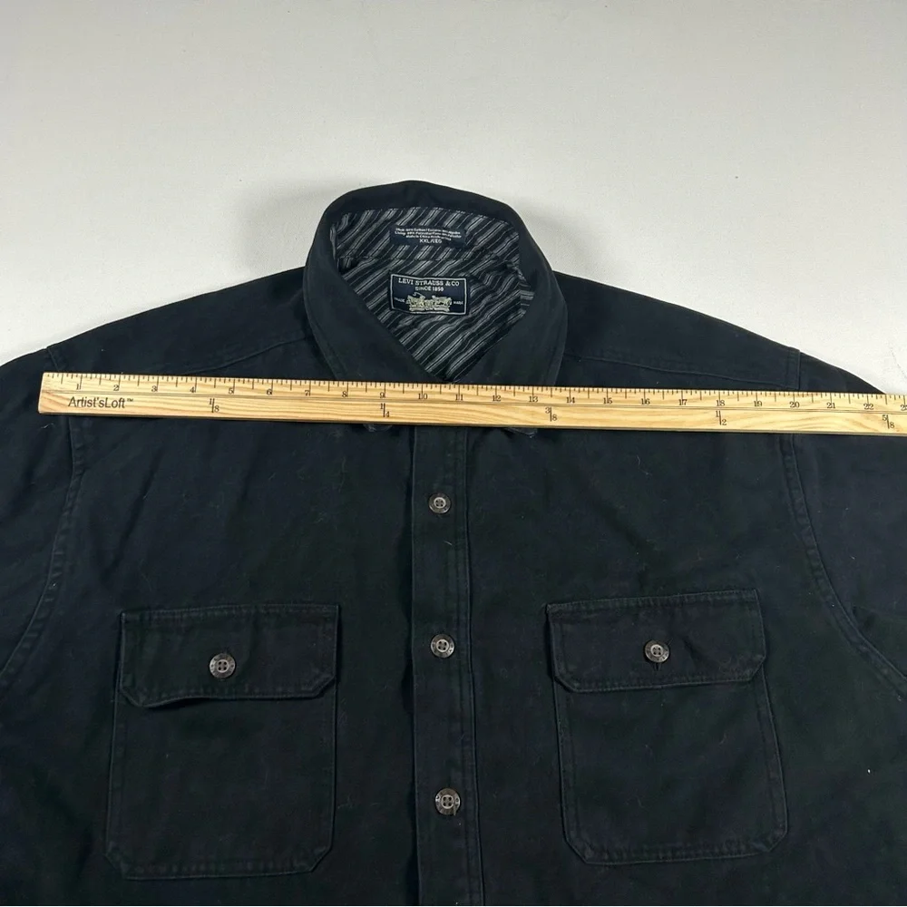 Vintage Levi Strauss Shacket Chamois Lumberjack Camping Shirt Black Mens XXL - Picture 8 of 10